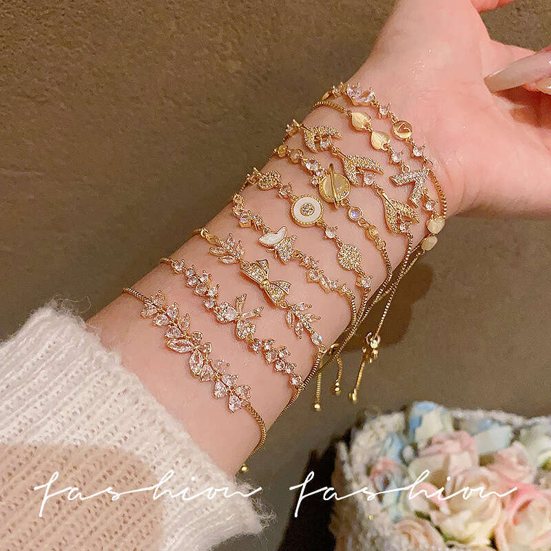 Super Fairy Micro Inlaid Zircon Bow Bracelet For Women, High-End Luxury Crystal Bracelet, Popular Exquisite Pull-Out Jewelry