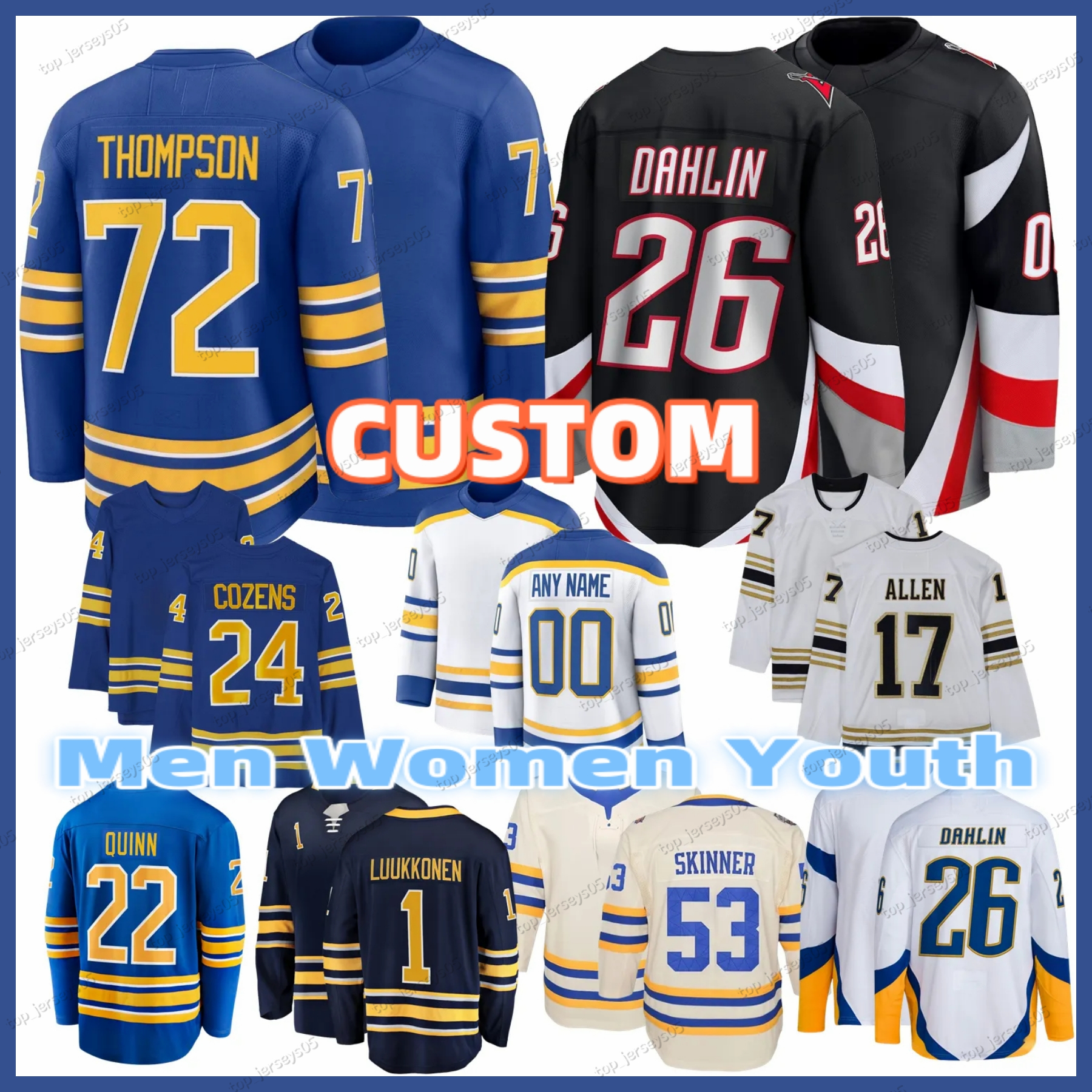 72 Tage Thompson sabres hockey jersey 26 Rasmus Dahlin Jack Quinn Power Byram Greenway Alex Tuch Peyton Krebs Zach Benson Devon Levi Ukko-Pekka Luukkonen