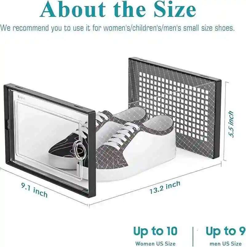 12 Pack Transparent Foldable Shoe Dustproof Organizer Clear Plastic Storage Box for Home Organization 26T0108