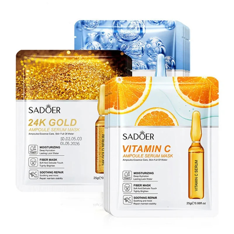 Luxury 15Pcs SADOER 24K Gold C Hyaluronic Acid Facial Masks For maquillaje Face Hydrating Mask Skin Care X260311
