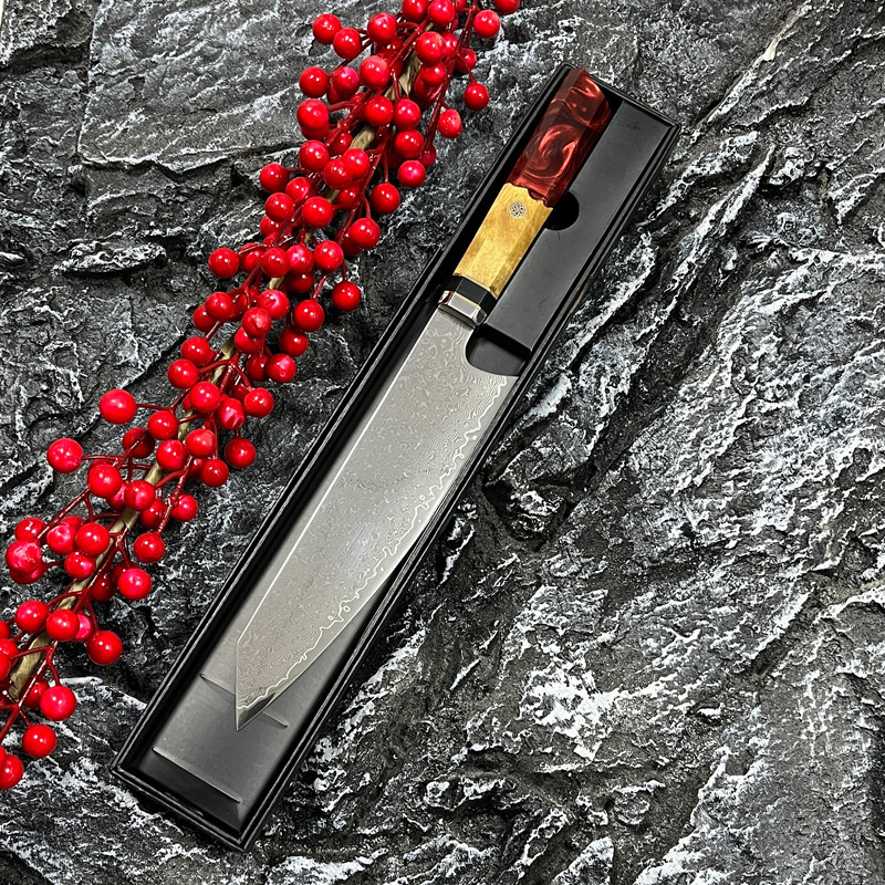 8-inch Japanese knife 45 layer Damascus steel colored wooden handle kitchen knife meat/vegetable cutter/multi-purpose knife 241224