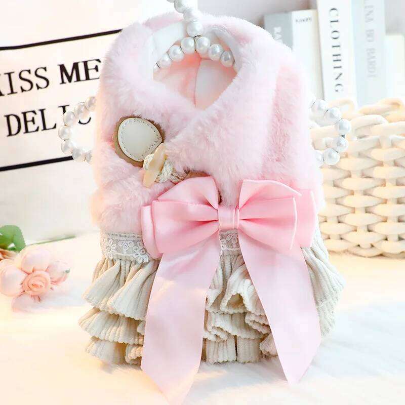 2025 New Clothes Autumn Winter Thick Princess Puppy Dress Coat Fluffy Bow Pompous Clothing for Small Dog Pet XJ251225