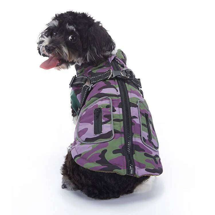 Military Reflective Pet Coats With Harness Winter Warm Thickness Cotton Coat For Small Medium Large Pets Dogs Puppy Clothes XJ251225