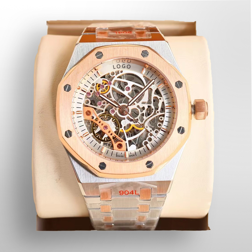 Men's wristwatch automatic mechanical glass hollow movement 316 stainless steel case sapphire waterproof watch casual sports fashionable high-quality watch