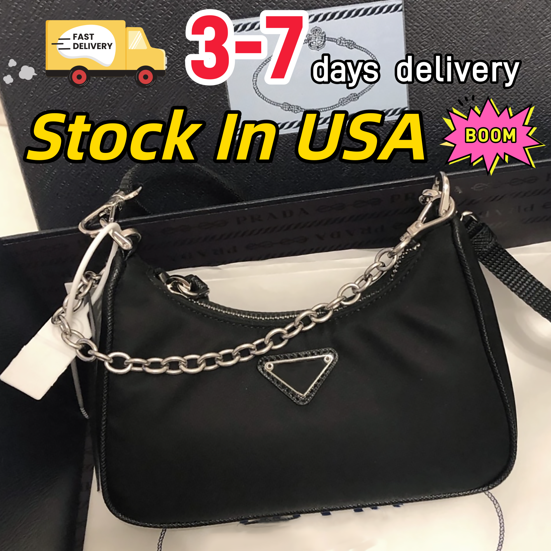 Black Designer Nylon Shoulder & Crossbody Hobo Bag - Versatile Armpit Design for Women