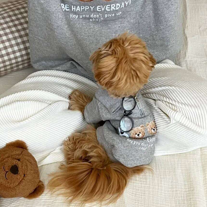 Small Dog Fleece-Lined Hoodie with Letter Print Teddy Bear Warm Pullover Pet Clothing Adorable Winter Attire XJ251225