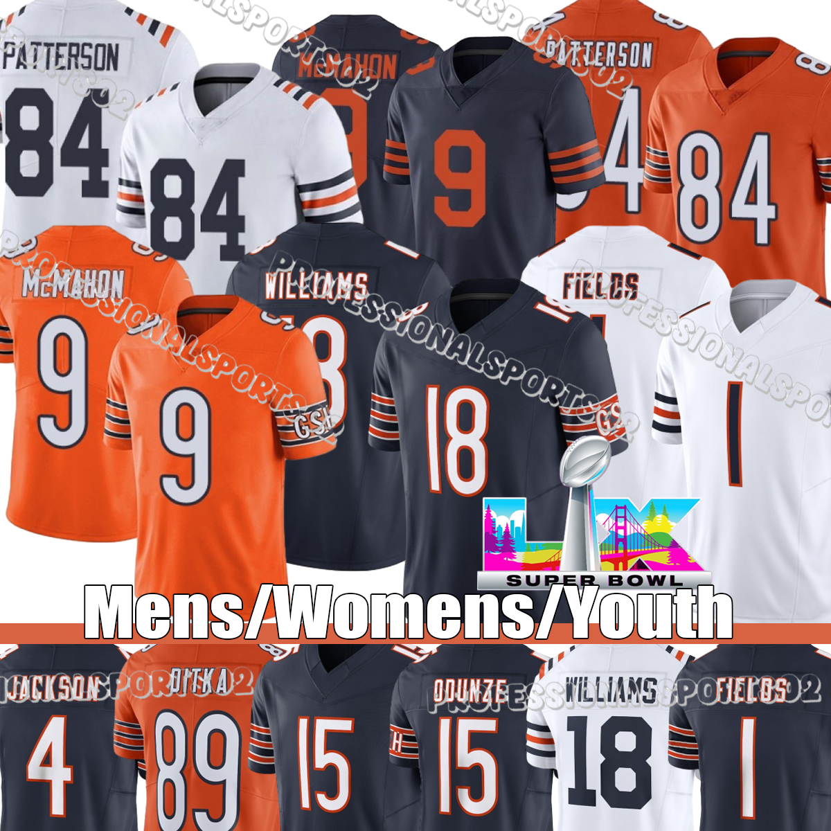 Chicagocity BearsS #18 Caleb Williams #2 DJ Moore Rome Odunze Cole Kmet D'Andre Swift Montez Sweat Brian Urlacher Brian Urlacher Football jerseys