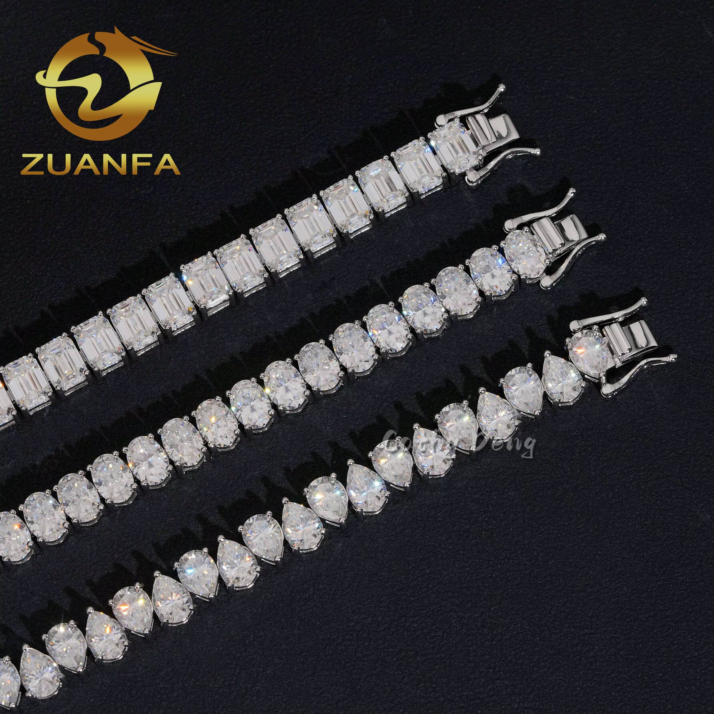Fancy Cut Hip Hop Jewelry 925 Silver Moissanite Diamond Tennis Bracelet Men Women Iced Out Tennis Bracelet Pass Diamond Tester