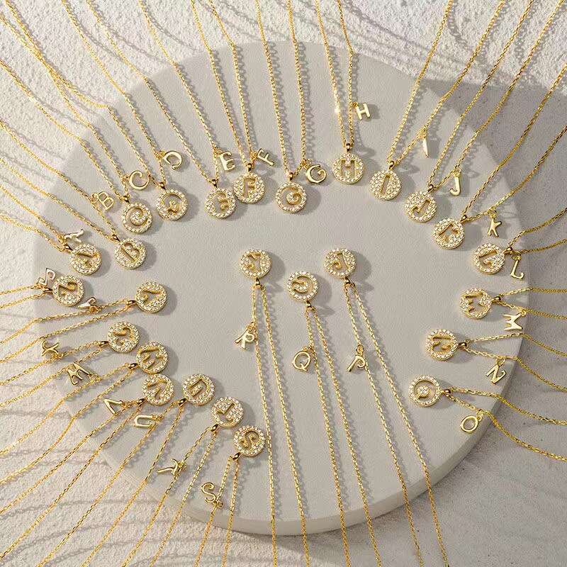 gold chain women designer Letter Necklace initial Korean Style Personalized Circle Pendant with Diamonds (A-Z) luxury jewelry women for gift