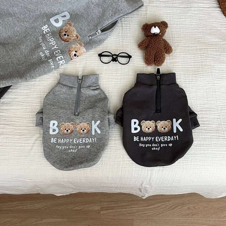 Small Dog Fleece-Lined Hoodie with Letter Print Teddy Bear Warm Pullover Pet Clothing Adorable Winter Attire XJ251225