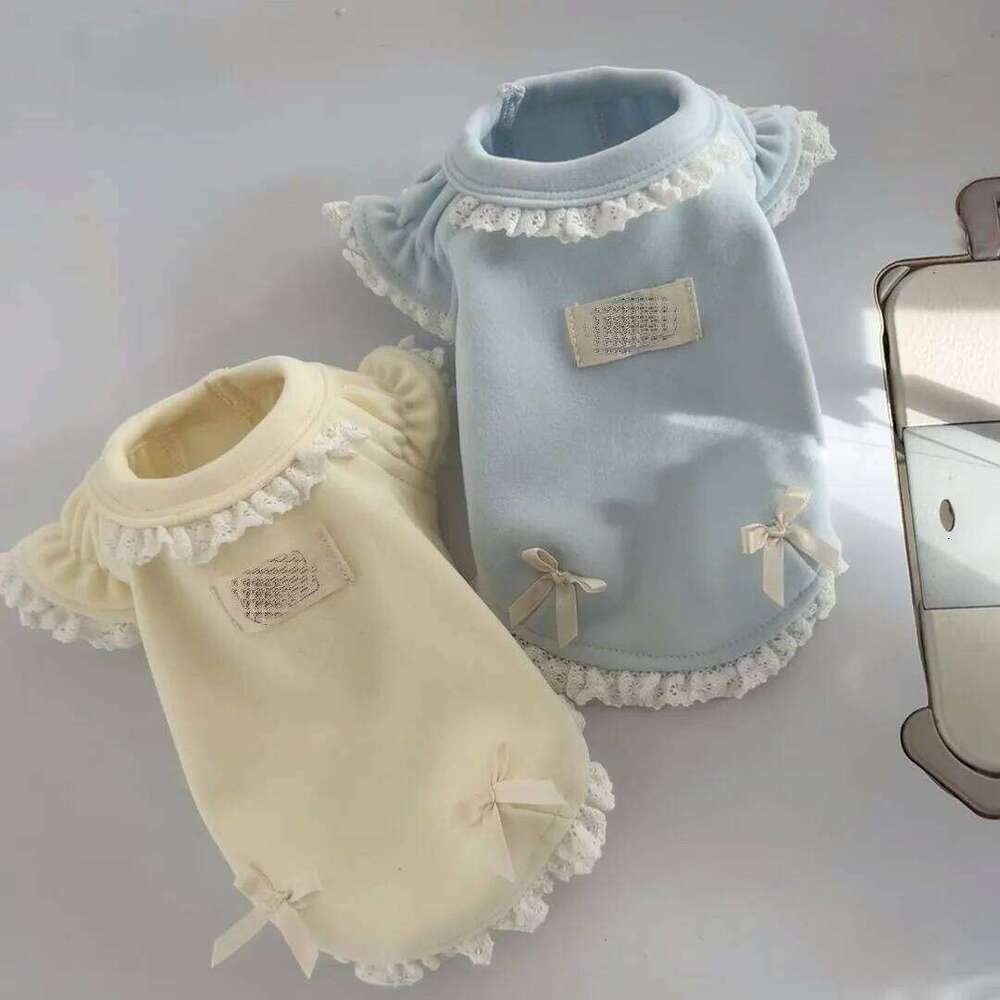 Spring/Summer Solid Color Base T-shirt with Lace Flying Sleeves Cat Pet Dog Clothes for Small Dogs XJ251225