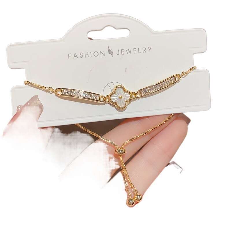 Bracelet Full Zircon Shell Flower Japanese and Korean Sweet Cute Pull Elegant Fashionable Niche Jewelry for women Daily Party Festival Gifting