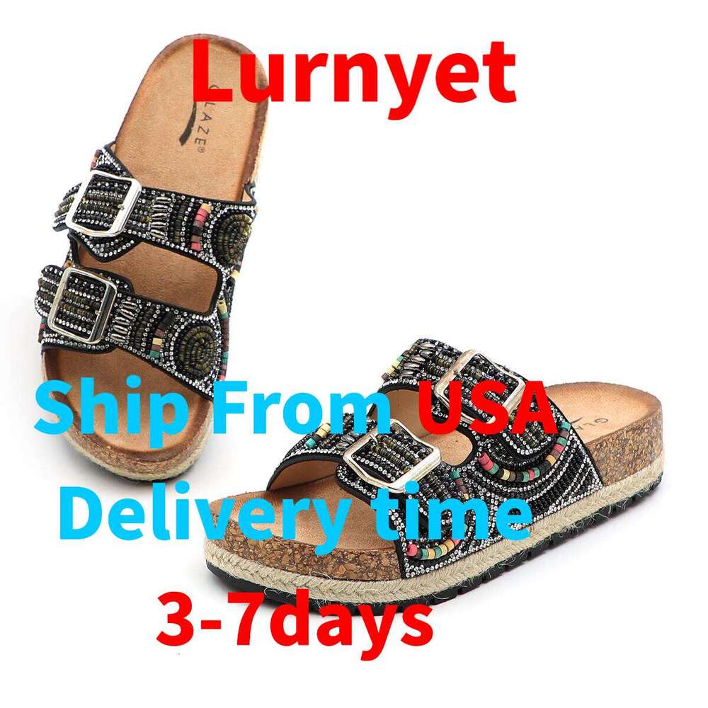 Lurnyet Women's Slide Sandals Buckle & Espadrille Design Shoes POWDER-03
