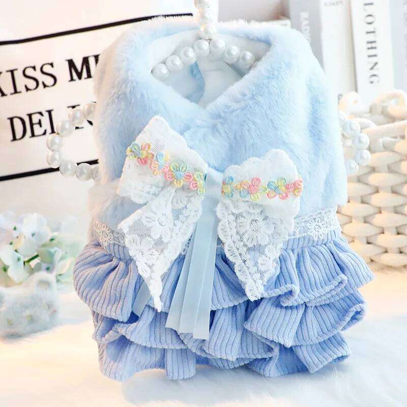 2025 New Clothes Autumn Winter Thick Princess Puppy Dress Coat Fluffy Bow Pompous Clothing for Small Dog Pet XJ251225