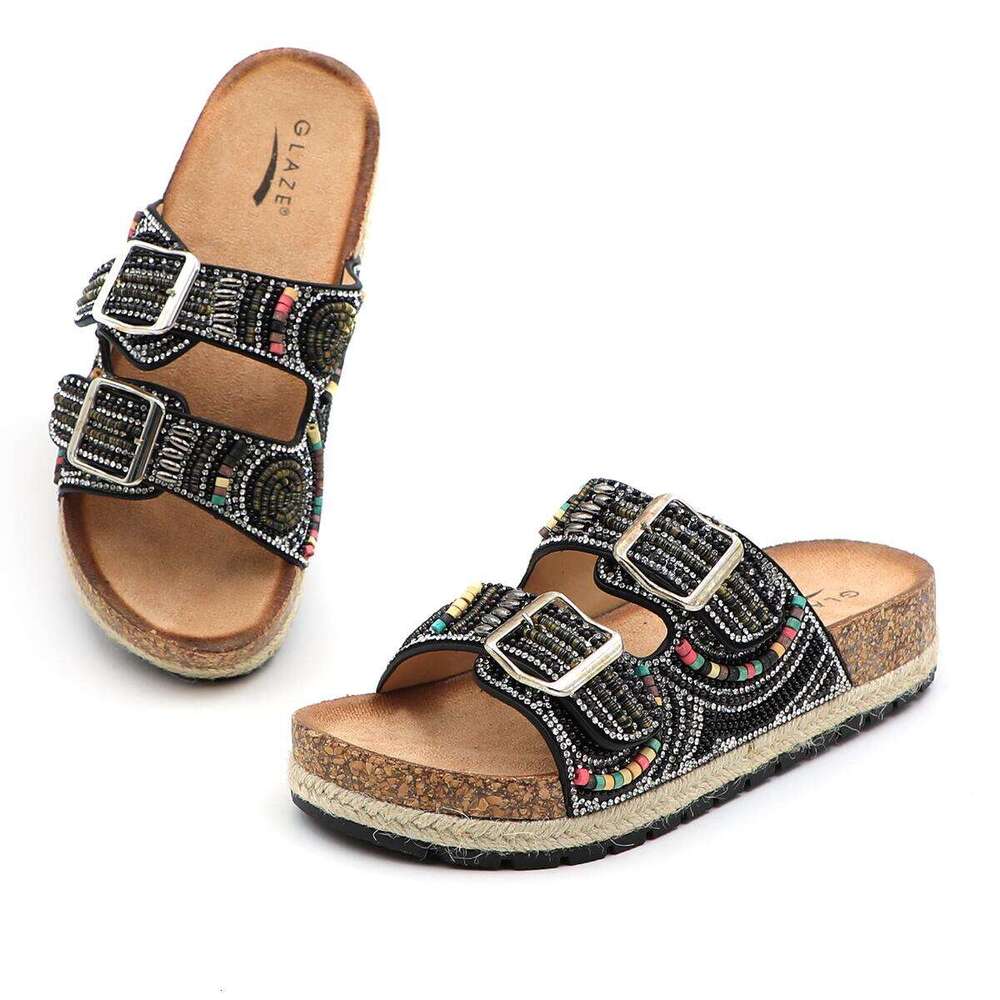 Lurnyet Women's Slide Sandals Buckle & Espadrille Design Shoes POWDER-03