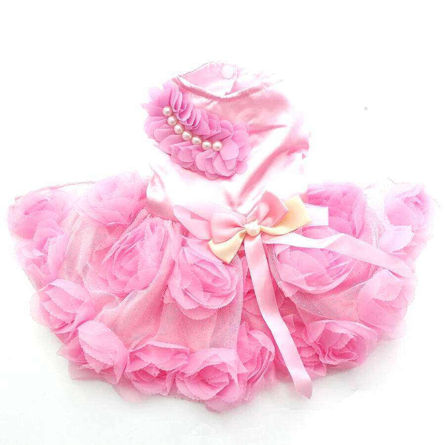 XKSRWE Pet Dog Princess Wedding Dress Tutu Rosette&Bow Dresses Cat Puppy Skirt Spring/Summer Clothes Apparel 2 Colours XJ251225