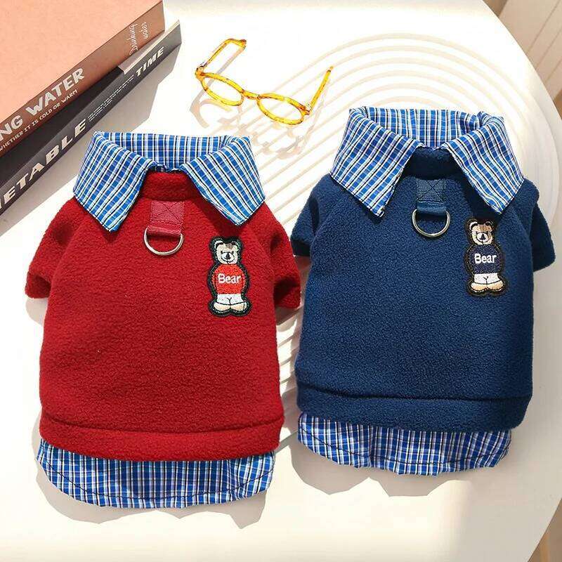 Fashion Autumn Dog Clothes Bear Print Puppy Hoodies Cute Plaid Cat Shirt Pet Sweatshirts Chihuahua Pullovers Costume XJ251225