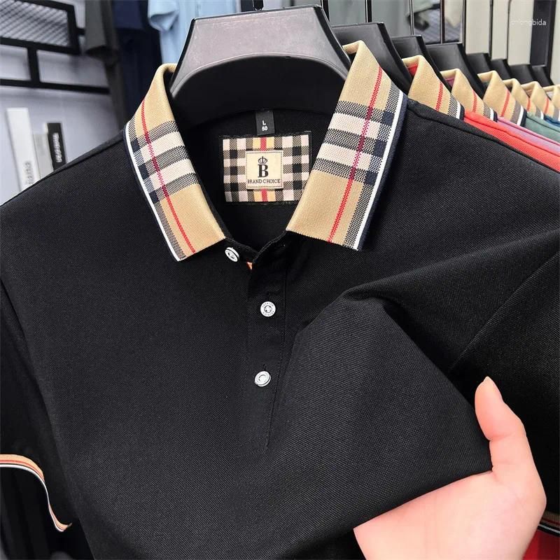 Mens Polos Luxury Brand Short Sleeve Polo Shirt Men Fashionable Simple Solid Color Summer Mercerized Cotton Breathable Casual Lapel