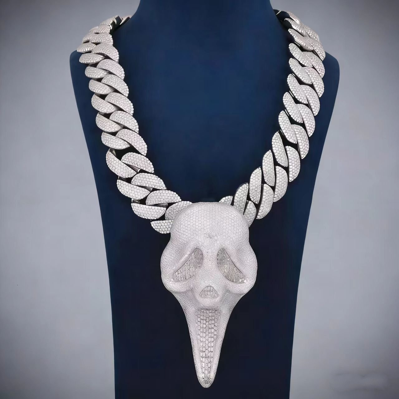 Moissanite Ghost Face Pendant Cuban Chain Iced Out Hip Hop Necklace in 925 Silver Custom Bling Jewelry for Men