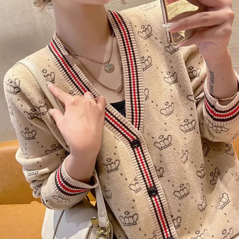 Spring Autumn Women's Fashion Luxury Chic Single Breasted Knitted Cardigan Elegant V Designer Fashion Neck Long Sleeve Loose Sweater Coat