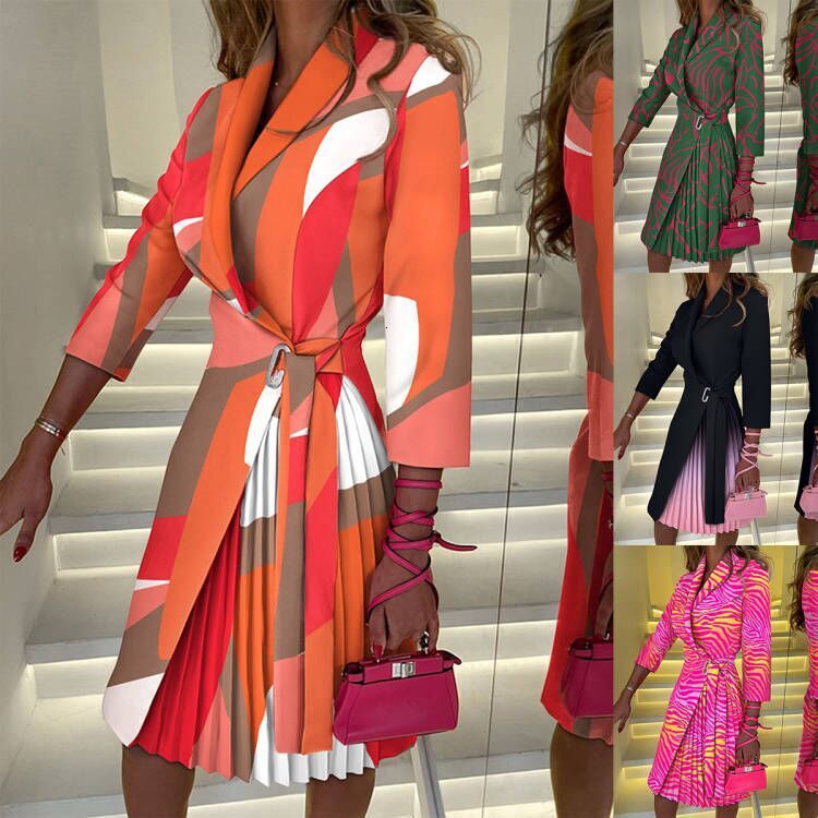 Urban Sexy European And American Style Women's Dress New 2026 Fashion Print Lapel Shirt Collar Long Sleeved Dress Women's Clothing