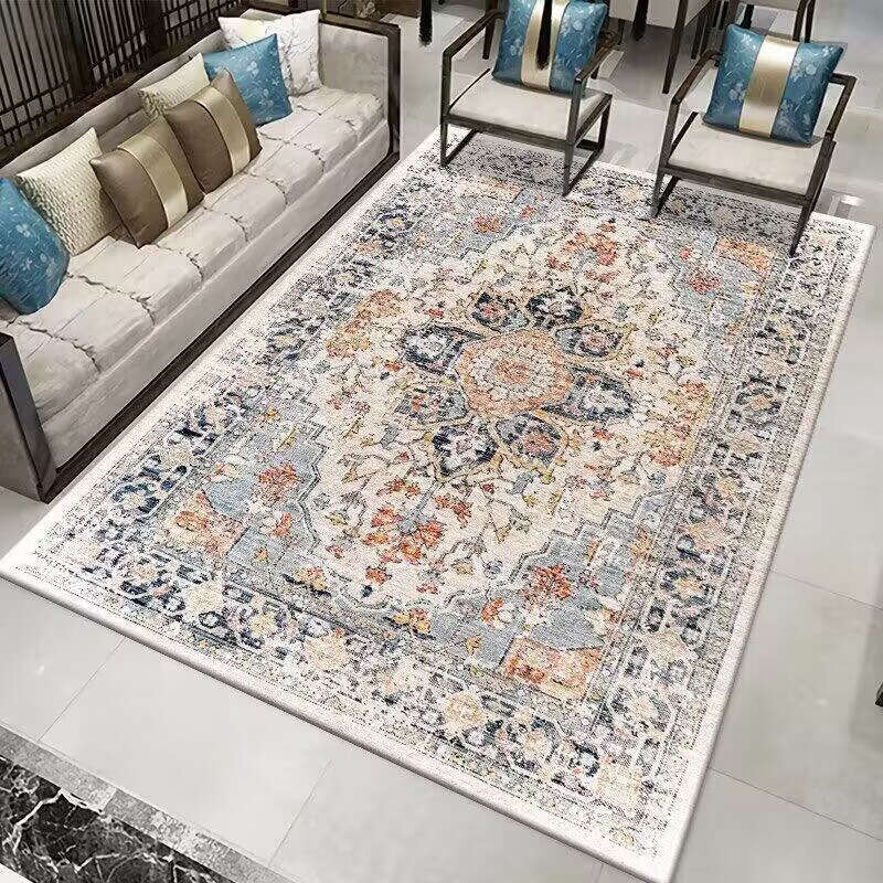 Bohemian Retro Loop-Pile Rug - Large Machine Washable Carpet for Living Room Hotel Airbnb Home Decor R250528