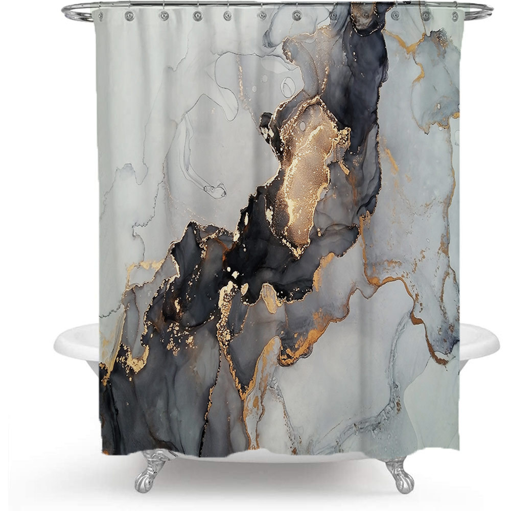 YL-38129 Custom Marble Pattern Shower Curtain, Abstract Geometric Texture, Polyester Waterproof Shower Curtain Set with Hooks