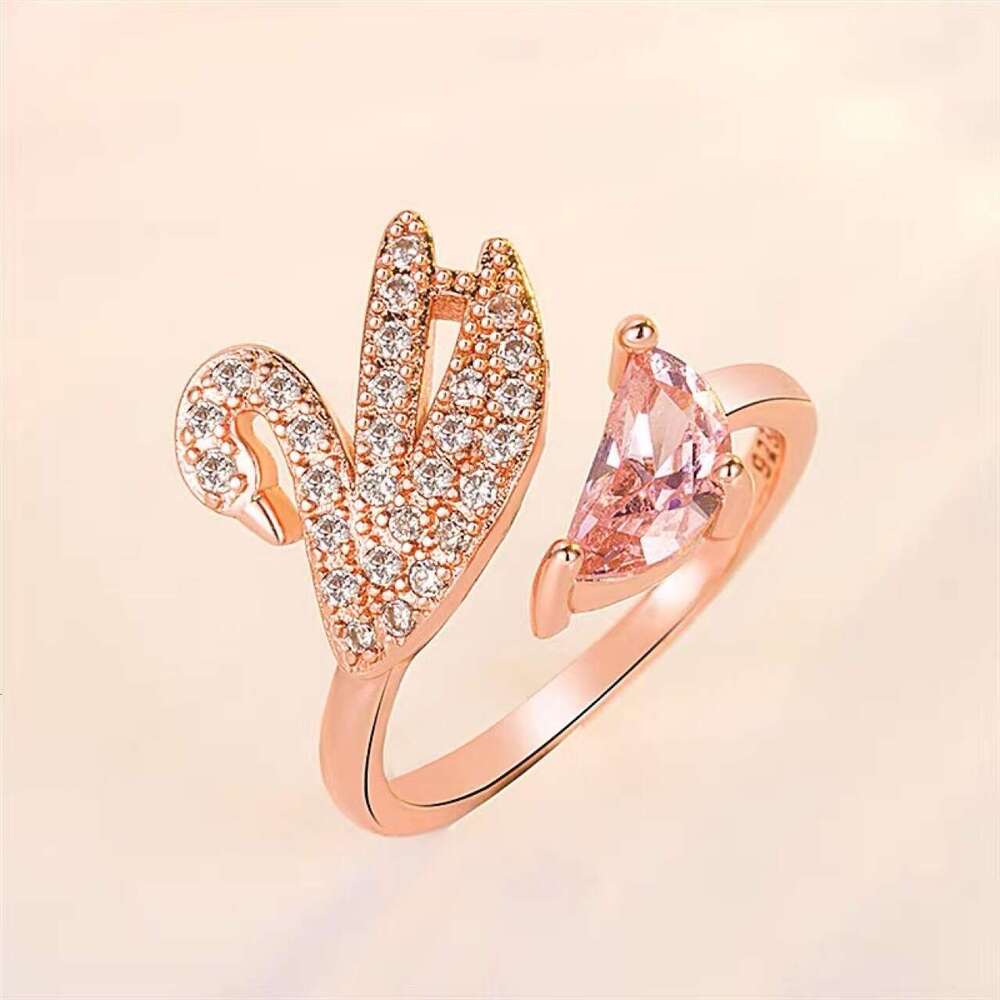Jewellery Ring Designer Fine Jewellery High Quality Textured Crystal Zircon Rose Gold Silver Swan Open Adjustable Band for Christmas Gift Minimalist S