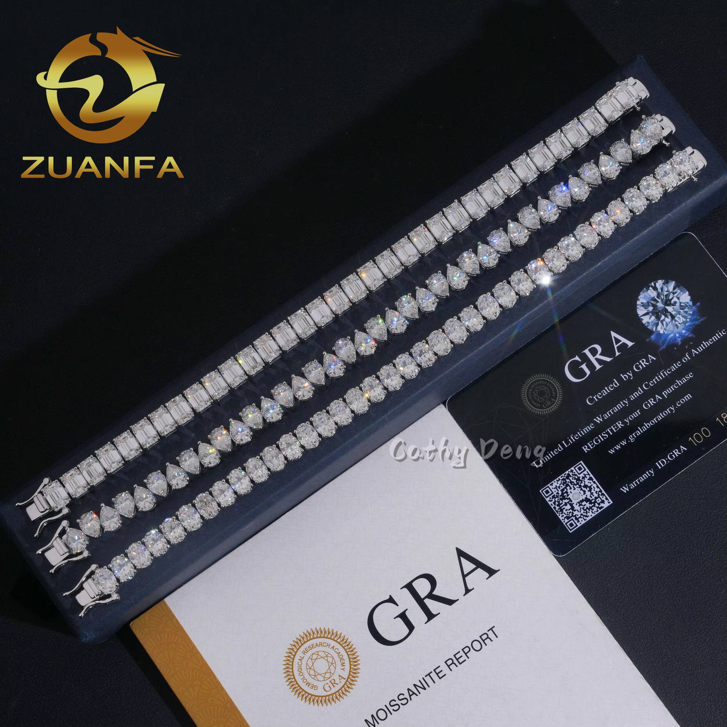 Fancy Cut Hip Hop Jewelry 925 Silver Moissanite Diamond Tennis Bracelet Men Women Iced Out Tennis Bracelet Pass Diamond Tester