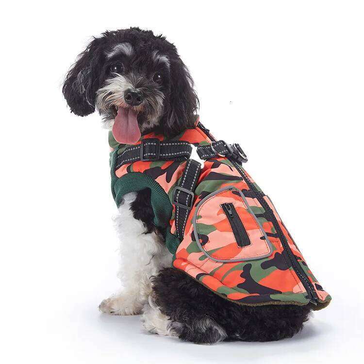 Military Reflective Pet Coats With Harness Winter Warm Thickness Cotton Coat For Small Medium Large Pets Dogs Puppy Clothes XJ251225