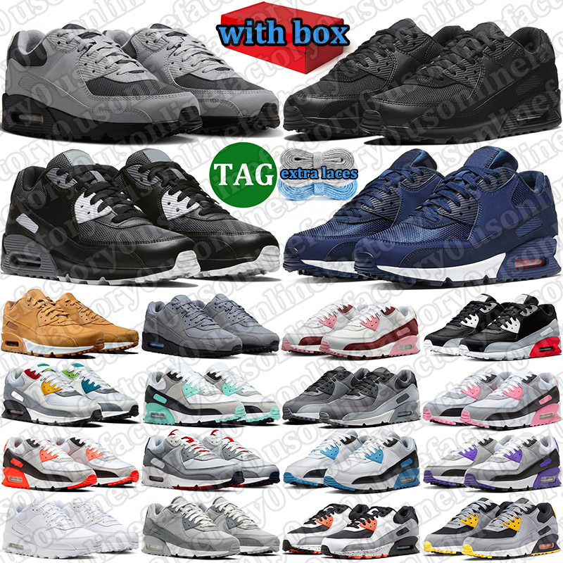 free shipping with box 90 90s men women running shoes durable trainers outdoor comfortable runner breathable sports sneakers triple black white Grey