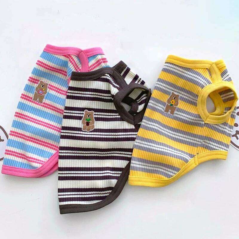 Cotton Rib Dog Shirt Sleeveless Stripe Vest for Small Dogs Teacup Chihuahua Yorkie Puppy Clothes Knitted Breathable Tank Tee XJ251225