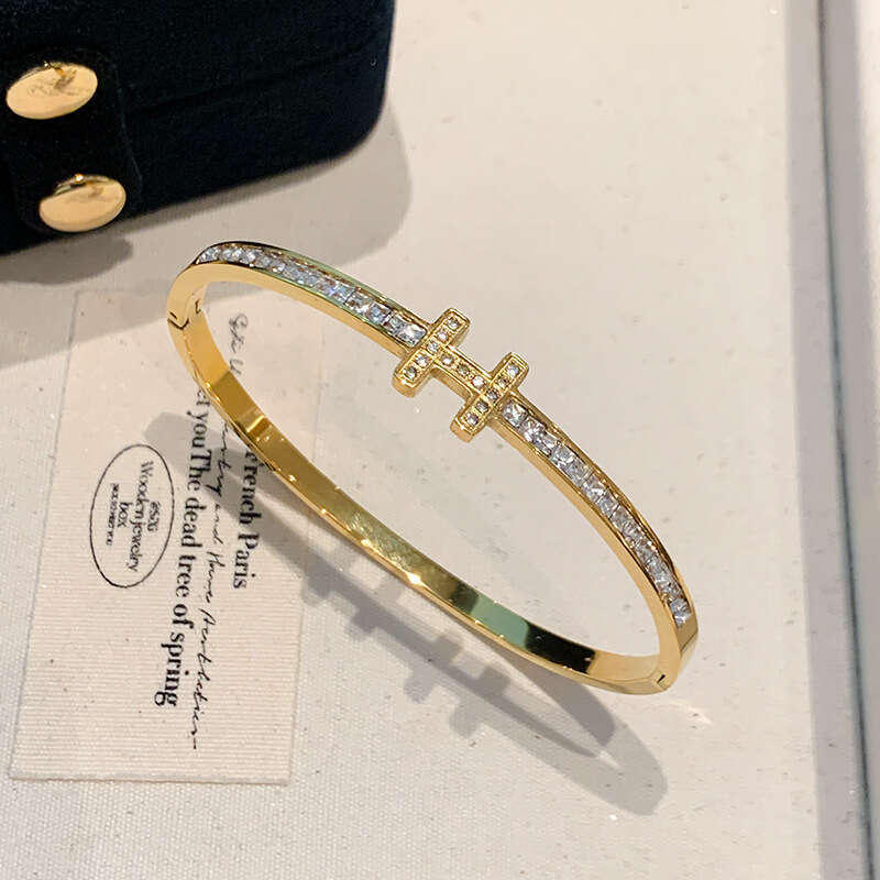 Letter H Bracelet Diamond-Studded Double T Bracelet Fashionable Titanium Steel Jewelry