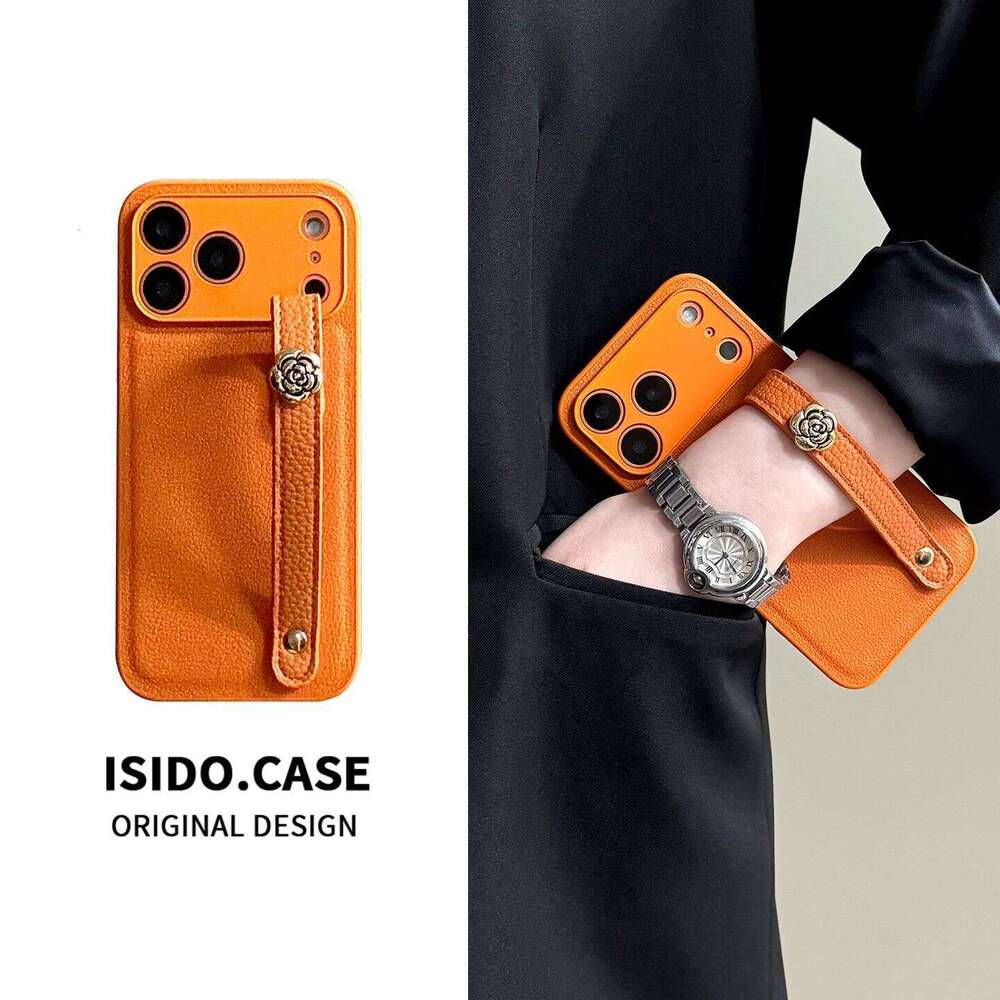 Phone Case For iPhone 17 Pro Max Orange Camellia Wristband Compatible with Apple iPhone Case New High-end Feel 16 Simple Design
