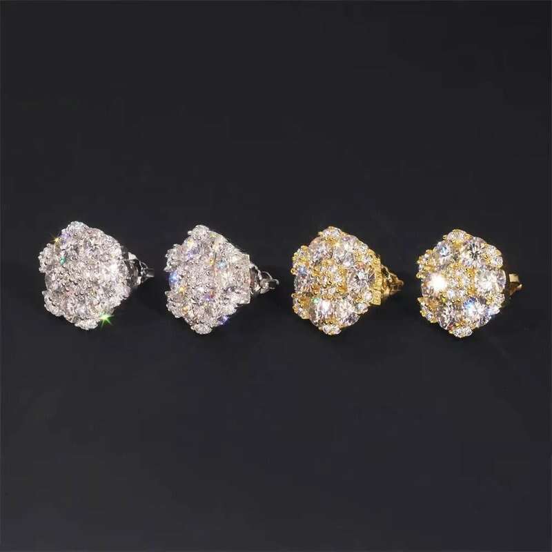 Free Shipping Hip Hop 14K Real White Gold Round Lab Diamond Cluster Flower Earrings EverLasting Gift for Women Men Fine Jewelry H260202