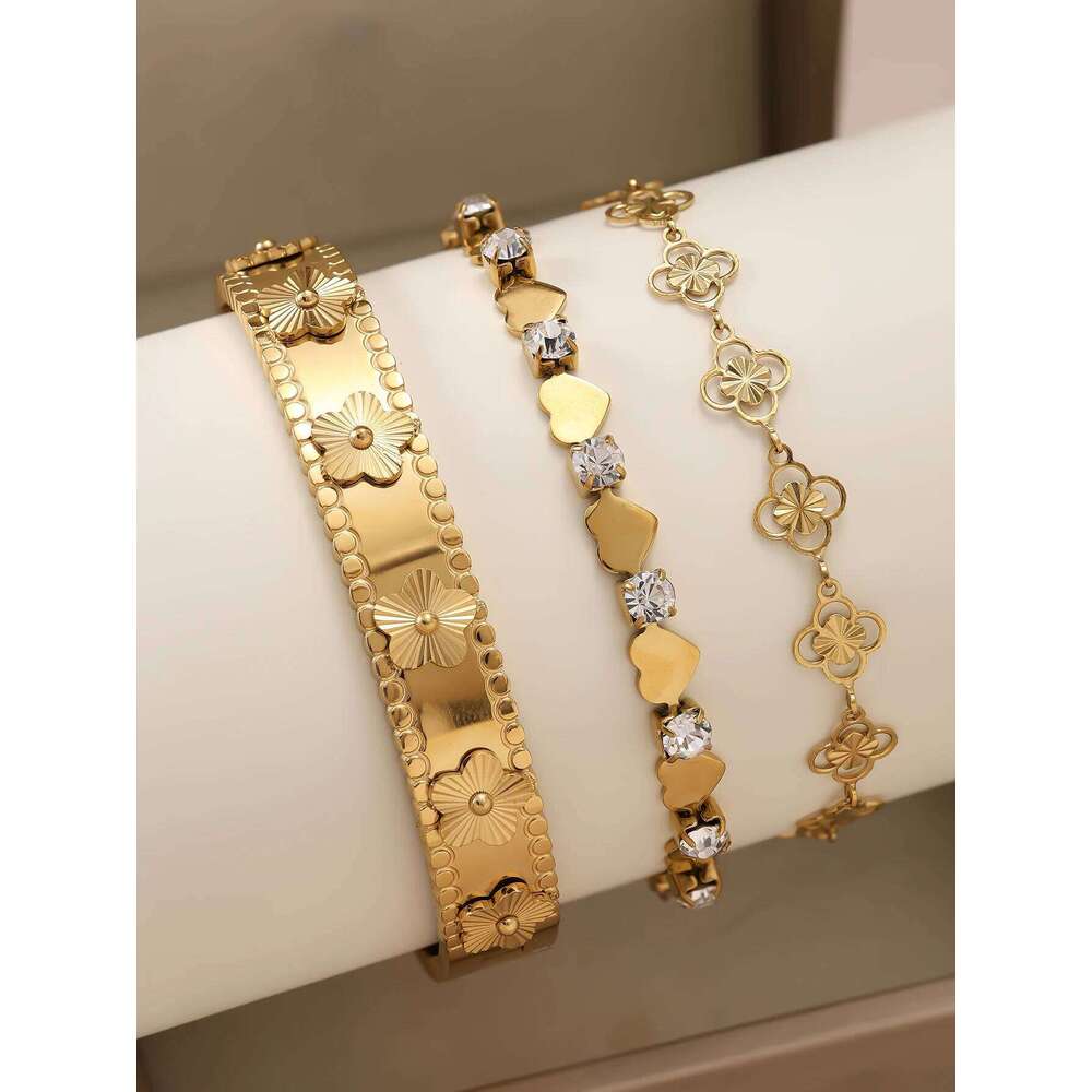 18K gold-plated stainless steel non fading gold bracelet - durable and fashionable jewelry accessory, suitable for holiday gifts C260108