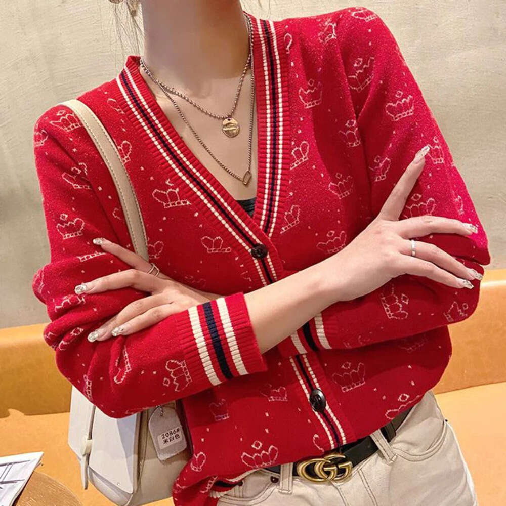 Spring Autumn Women's Fashion Luxury Chic Single Breasted Knitted Cardigan Elegant V Designer Fashion Neck Long Sleeve Loose Sweater Coat