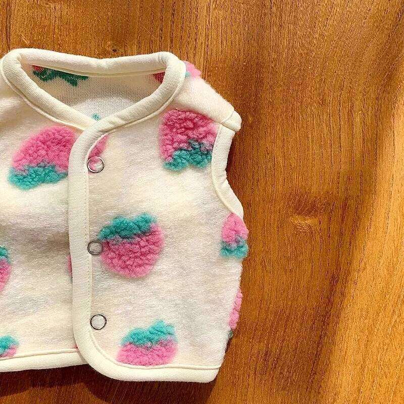 Pink Strawberry Pattern Pet Winter Warm Vest Teddy Casual Open Button Shirt Small and Medium Dog Fruit Clothes XJ251225