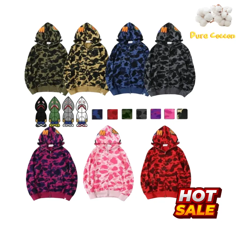 Mens Designer Hoodies Jacket sharkhoodies Full Zip Up Jackets Men Women Sweetwear Camouflage Pattern Hoodie Sweatshirts For Male Colors Womens Clothingb