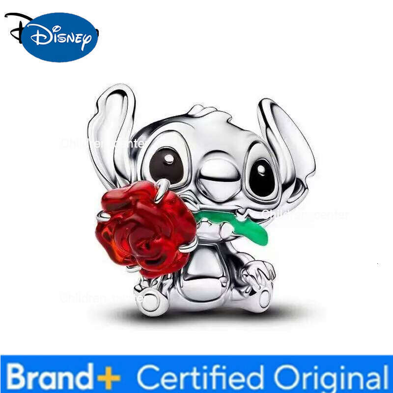 Disney 925 Silver Stitch And The Rose Charms Pendant Fit For Necklace Original Bracelet DIY Festival Birthday Women's Party Gift H260108