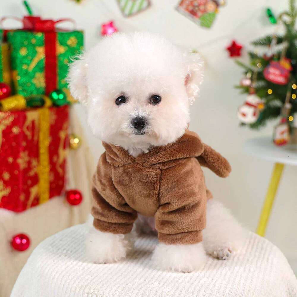 1Pc Pet Clothes Cute with Three-dimensional Elk Horn Cat Dog Christmas Clothing Autumn and Winter Fleece Hoodie XJ251225
