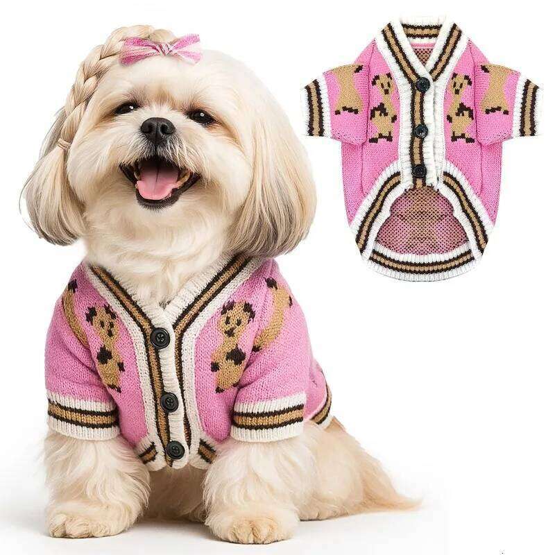 Clothes Winter Chihuahua Striped Cardigan Sweater Bichon Pug Kitten Puppy Warm Coat Cat Dog Supplies Pet Outfit XJ251225
