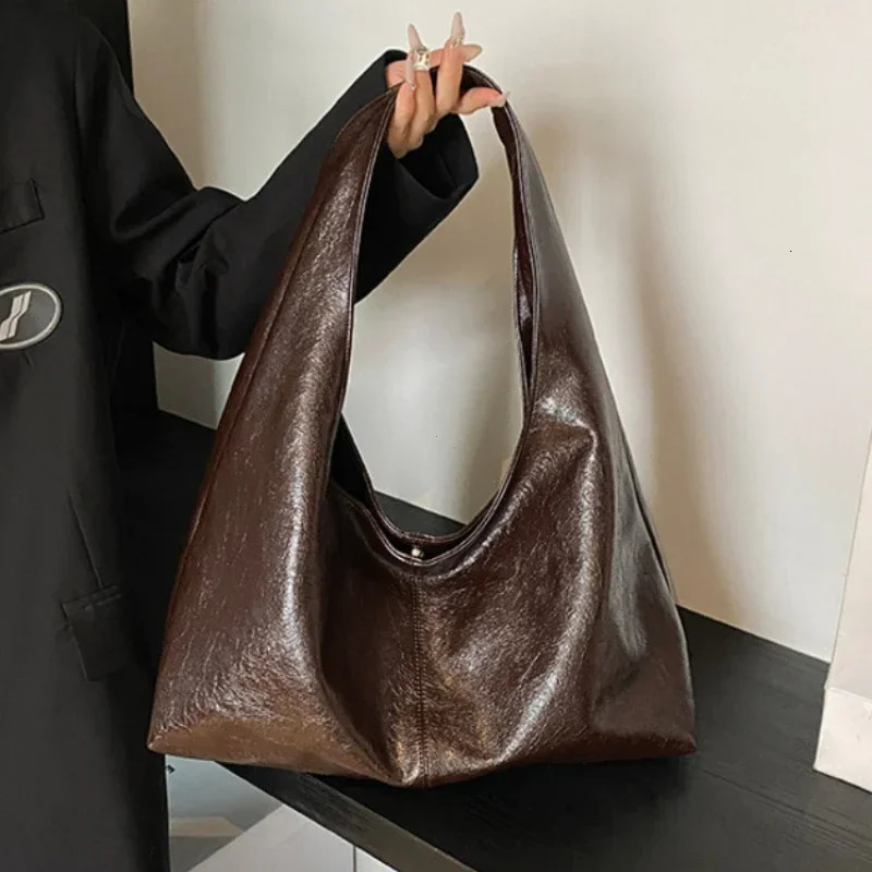 Large Capacity PU Leather Hobo Underarm Bags Autumn Winter Shoulder Bag for Women 2026 Trend Y2K Handbags and Purses Tote 260205