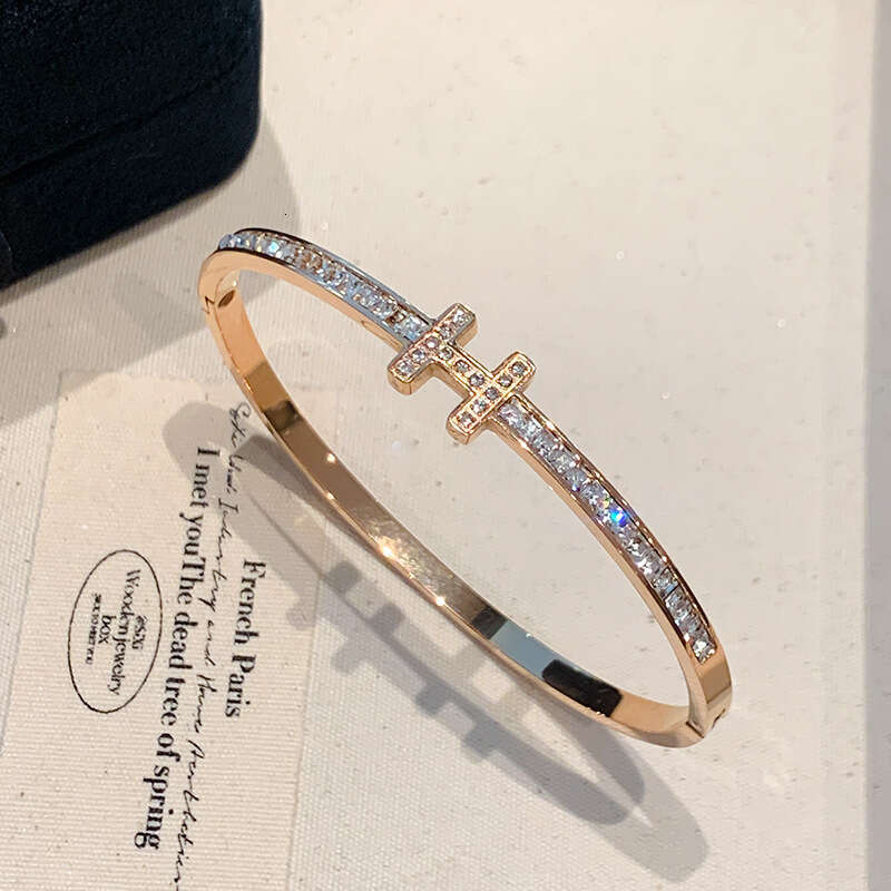 Letter H Bracelet Diamond-Studded Double T Bracelet Fashionable Titanium Steel Jewelry