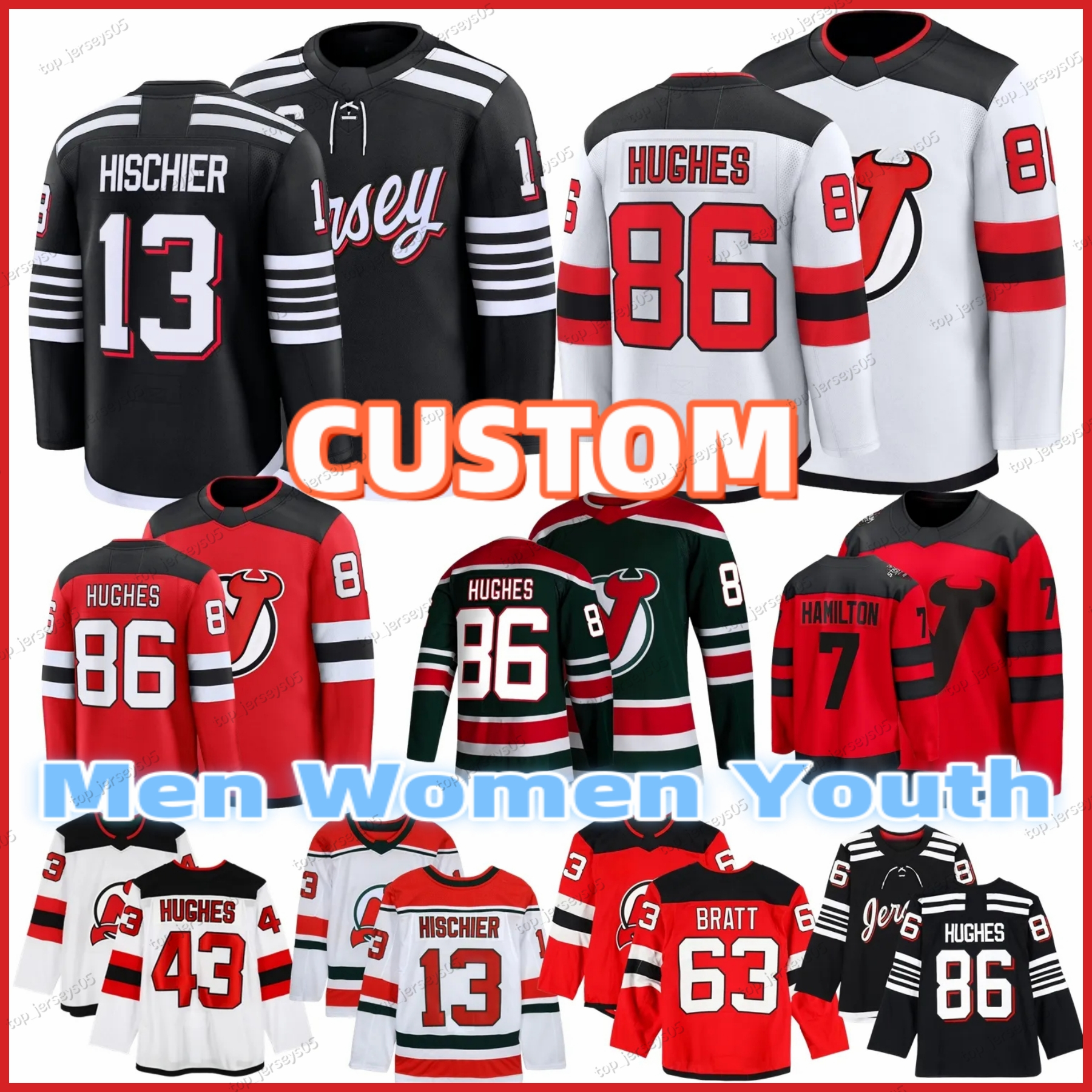 86 Jack Hughes nj hockey jersey devils jersey 43 Luke Hughes Jesper Bratt Nico Hischier Jacob Markstrom Dougie Hamilton Timo Meier Ondrej Palat Simon Nemec