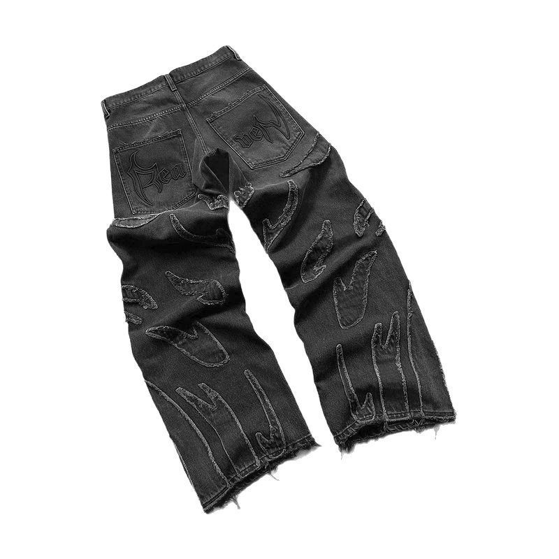 2025 New American Street Style Washed Youth Trendy Cool Vintage Wide-Leg Jeans Ins 241104