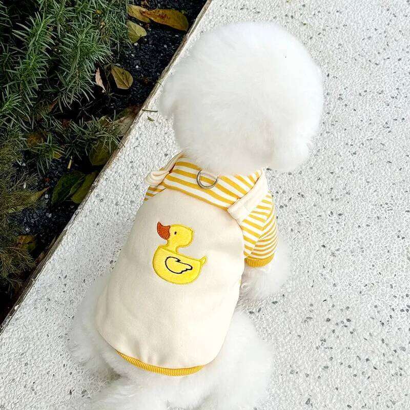Cute Duck Embroidered Dog Winter Clothes Teddy Warm Sweatshirt Bichon Striped Bib Pants Pet Supplies XJ251225