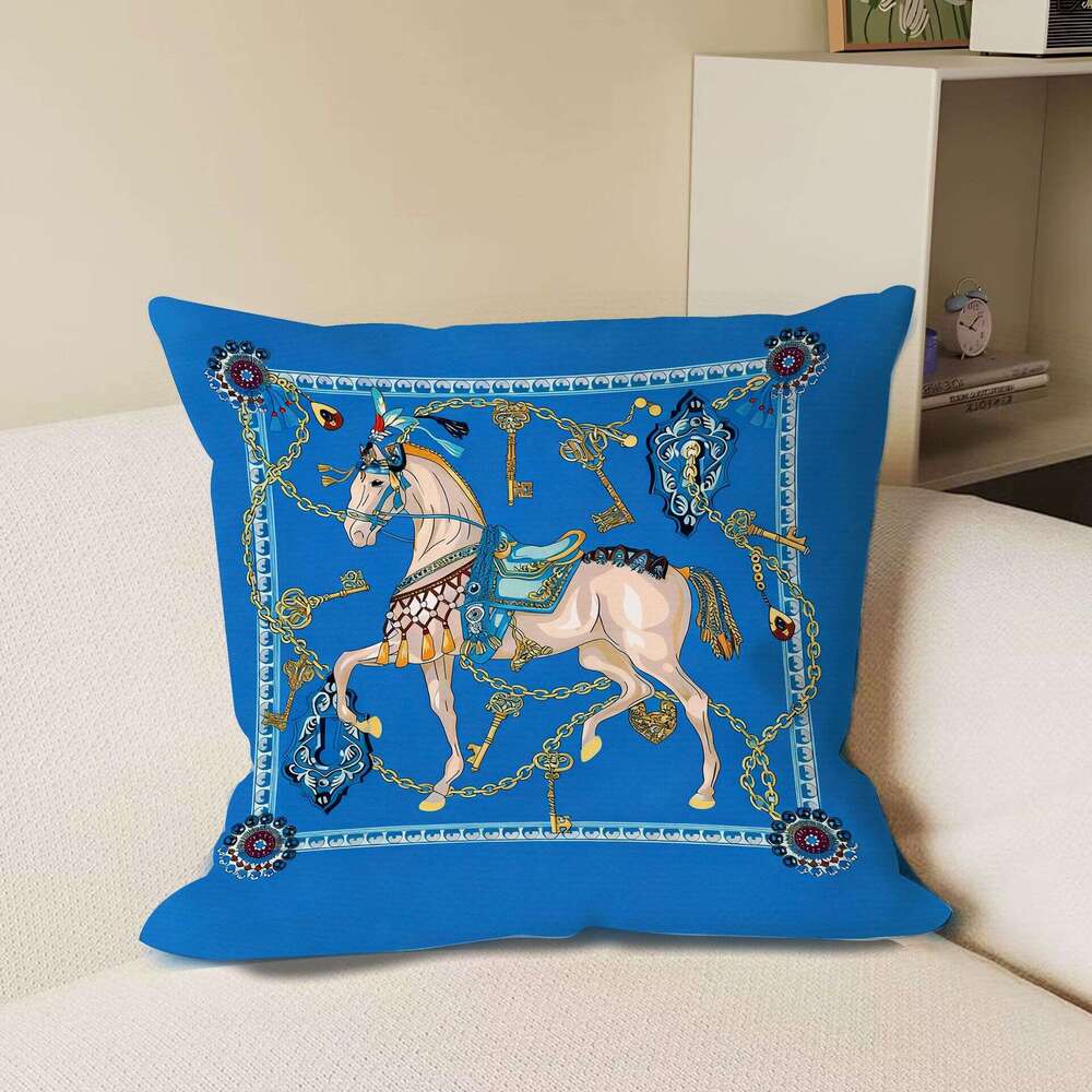 Style European High End Sofa Horse Cushion Decoration For Living Office Model Room Simple Retro Luxurious & Back Pillow Case