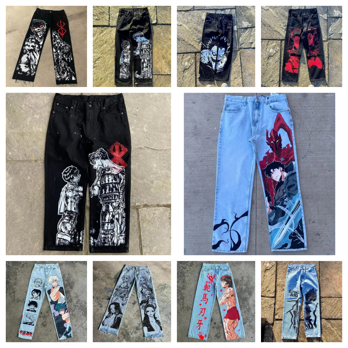 Men's Jeans Streetwear Jeans Y2K Japanese Harajuku Hip Hop Graphic Print Baggy Jeans Black Pants Mens Gothic High Waist Wide Leg Trousers For Men