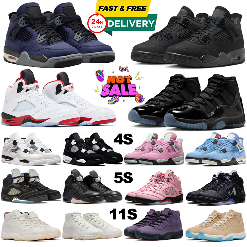 With box Design 4s 5s 11s Sneakers 2025 Black CatImperial Purple Lakers Gamma Blue Fire Red Black Tongue Men Women Daily Outfit Classic Basketball Shoes 36-47